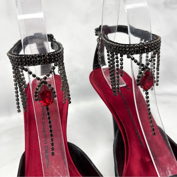 Giuseppe Zanotti Vicini Vintage Gothic Silk Pointed Toe Mule Pump Heels Black - Picture 2 of 16